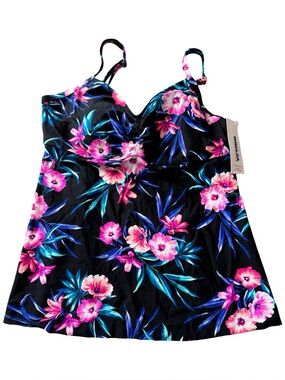 Krista Shape Solution Tankini Swim Top Floral Black Pink Size M NWT‎